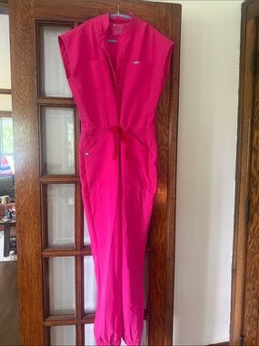 Figs Sleeveless Hot Pink Utility Scrub Jumpsuit